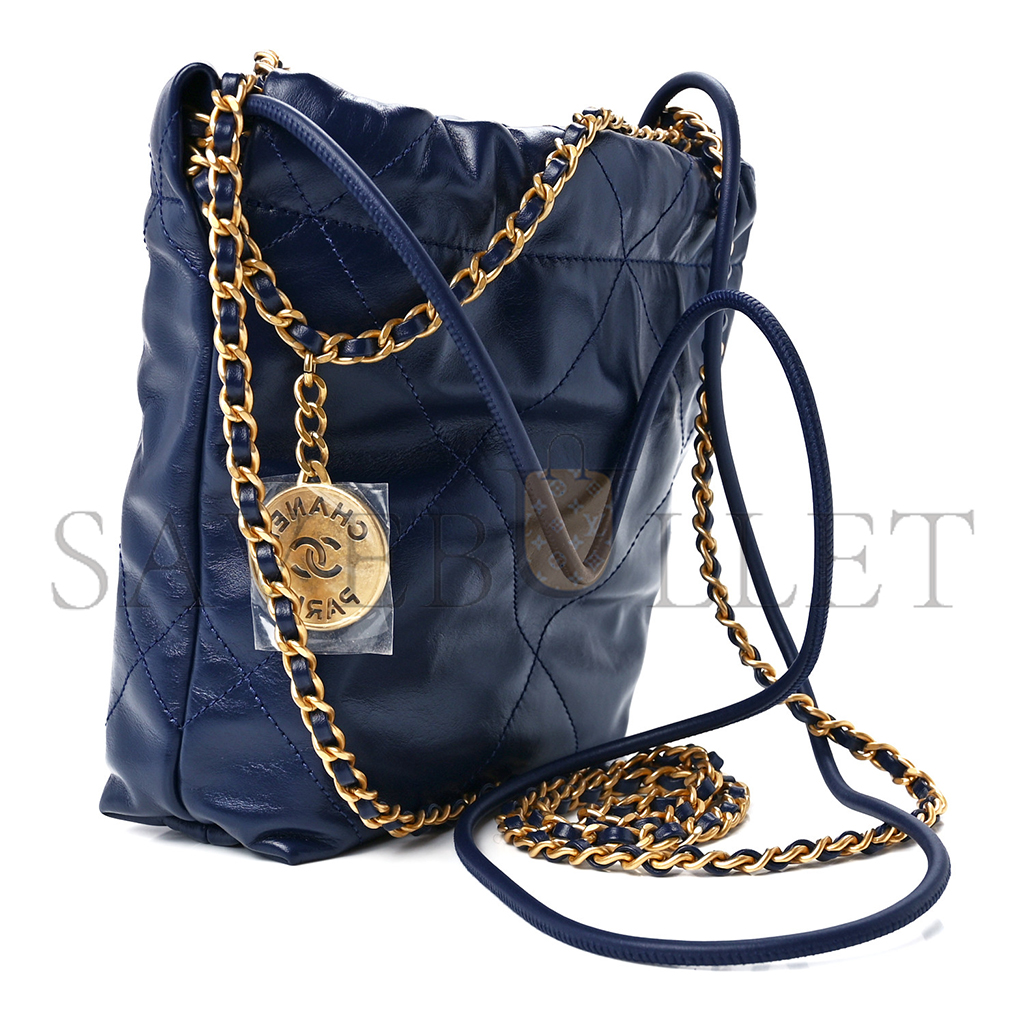 Ch*el master shiny calfskin quilted mini Ch*el 22 navy blue (20*19*6cm)